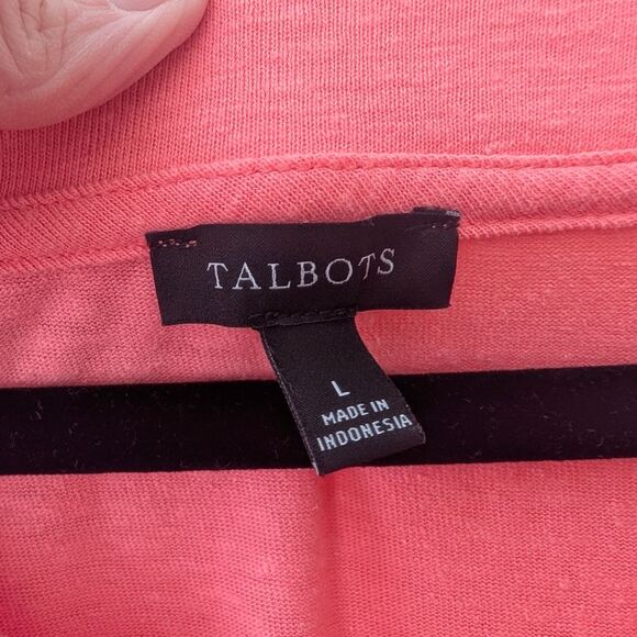 Talbots Linen Blend Raglan V-Neck Lovely Coral Tee Size Large - Picture 5 of 6